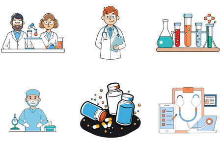 Healthcare Worker Bundle: Medicine's Vaccine Collection Icons. AI generated Image Set. Clipart cartoon deisgn iconsのイラスト素材