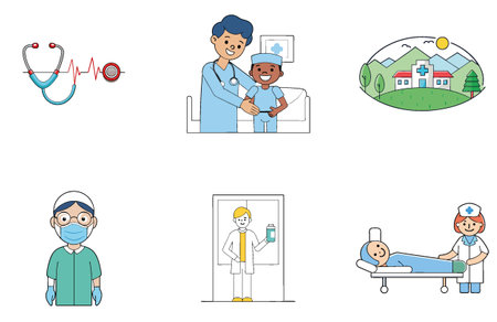 Doctor's Bundle Medicine: A Patient Recovery Collection Icons. AI generated Image Set. Clipart cartoon deisgn iconsのイラスト素材