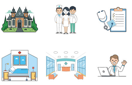 Experienced Nurse Offers Healing Medicine Bundle Collection Icons. AI generated Image Set. Clipart cartoon deisgn iconsのイラスト素材