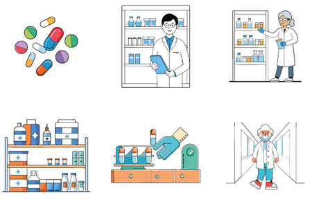 Doctor's Bundle: Medicine and Pills Collection Icons. AI generated Image Set. Clipart cartoon deisgn iconsのイラスト素材