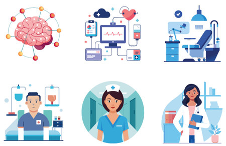 Happy female nurse bundles medicine. healthcare collection Stickers. AI generated Image Set. Clipart...