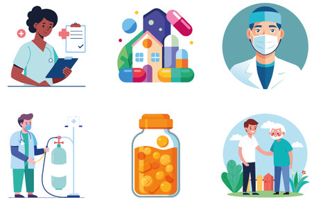 Doctor's Bundle: Medicine Collection for Patient Care Stickers. AI generated Image Set. Clipart cartoon design iconsのイラスト素材