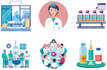 Confident Doctors' Medicine Bundle: A Healthcare Professionals Collection Stickers. AI generated Image Set. Clipart cartoon deisgn iconsのイラスト素材