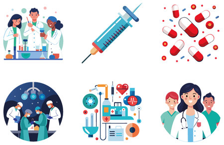 Lab Blood Sample Bundle: Medicine Testing Collection Stickers. AI generated Image Set. Clipart cartoon deisgn iconsのイラスト素材