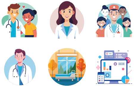 Silent. empty hospital bed: Medicine Bundle. a peaceful Collection Stickers. AI generated Image Set. Clipart cartoon design iconsのイラスト素材