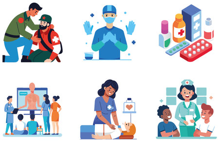 Young Female Doctor's Medicine Bundle: Professional Healthcare Collection Stickers. AI generated Image Set. Clipart cartoon design iconsのイラスト素材