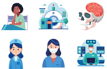 Confident Doctors Bundle Medicine. Strong Healthcare Team Collection Stickers. AI generated Image Set. Clipart cartoon deisgn iconsのイラスト素材