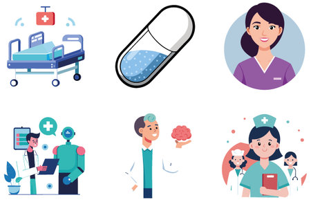 Doctor's Medicine Bundle: Data Analysis Collection Stickers. AI generated Image Set. Clipart cartoon design iconsのイラスト素材
