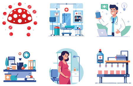Lab Medicine Bundle: Science Research Data Collection Stickers. AI generated Image Set. Clipart cartoon deisgn iconsのイラスト素材