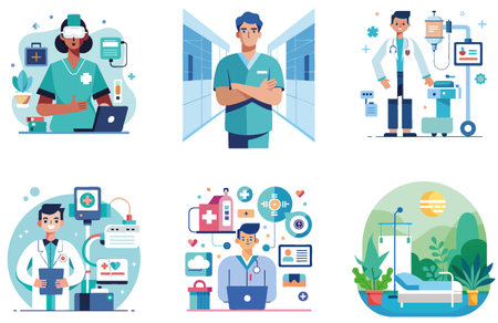 Serene Hospital Room Bundle. Medicine Collection Stickers. AI generated Image Set. Clipart cartoon deisgn iconsのイラスト素材
