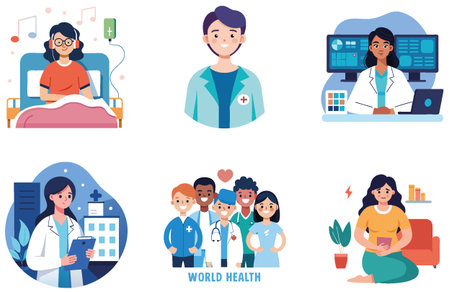 Confident woman. Bundle of Medicine. diverse healthcare Collection Stickers. AI generated Image Set. Clipart cartoon deisgn iconsのイラスト素材