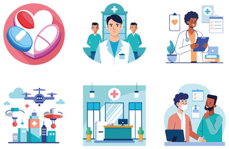 Confident Medical Team Bundle Medicine Collection Stickers. AI generated Image Set. Clipart cartoon design iconsのイラスト素材