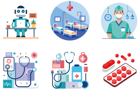 World AIDS Day: Red Ribbon Bundle of Medicine Collection Stickers. AI generated Image Set. Clipart cartoon deisgn iconsのイラスト素材