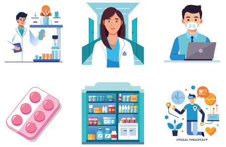 Nurse's Compassionate Medicine Bundle: A Healing Collection Stickers. AI generated Image Set. Clipart cartoon deisgn iconsのイラスト素材