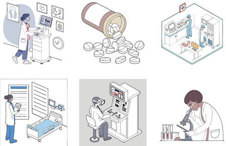 Happy Doctors Bundle Medicine Collection Illustrations. AI generated Image Set. Clipart cartoon design iconsのイラスト素材