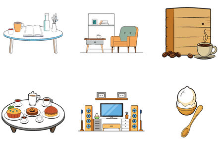Start your Monday morning with a Coffee Bundle. productivity Collection. Icons. AI generated Image Set. Clipart cartoon design iconsのイラスト素材