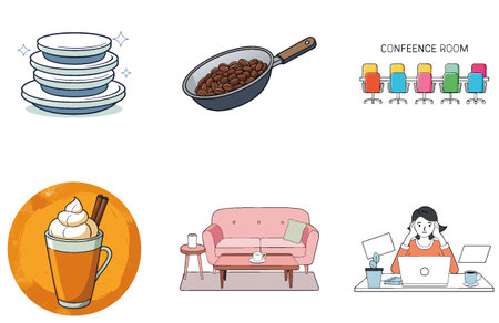 Cozy Morning Coffee Bundle. Pink Floral Accessories Collection Icons. AI generated Image Set. Clipart cartoon design iconsのイラスト素材