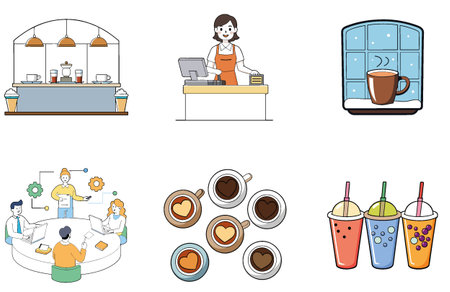Relax on your Patio. Cozy Wicker Chairs. Coffee Bundle Collection Icons. AI generated Image Set. Clipart cartoon design iconsのイラスト素材