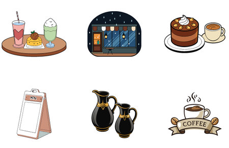 Bundle your Coffee. KPI data analysis. and performance metrics Collection Icons. AI generated Image Set. Clipart cartoon design iconsのイラスト素材