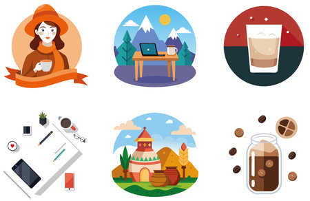 Cozy Coffee Bundle. Warm Autumn Aroma Collection Stickers. AI generated Image Set. Clipart cartoon...