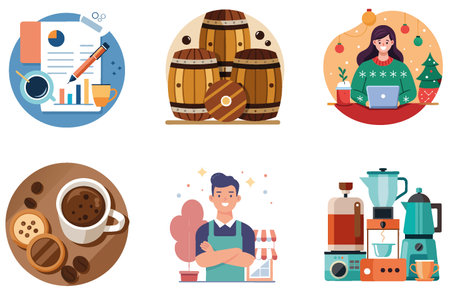 Decadent Dark Chocolate Coffee Bundle. A Gourmet Collection Stickers. AI generated Image Set. Clipart cartoon design iconsのイラスト素材