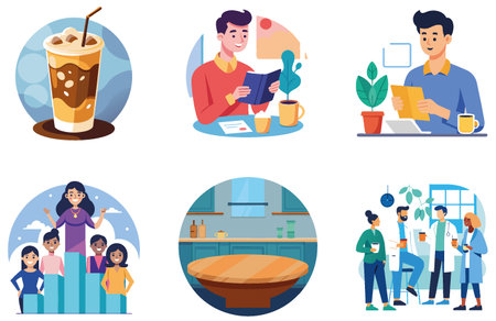 Smiling Barista's Coffee Bundle. Happy Woman. Drinks Collection Stickers. AI generated Image Set....