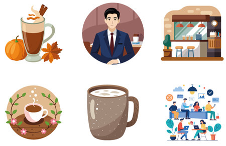 Delicious Coffee Bundle. Iced Variety Collection Stickers. AI generated Image Set. Clipart cartoon design iconsのイラスト素材