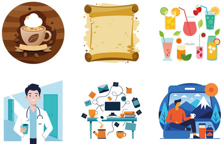 Robust Coffee Bundle. A Delicious Drink Collection Stickers. AI generated Image Set. Clipart cartoon design iconsのイラスト素材