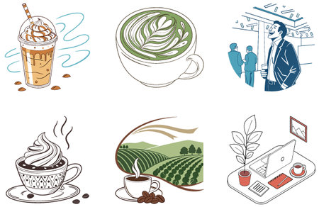 Cozy Coffee Bundle. Creamy Dessert Collection Illustrations. AI generated Image Set. Clipart cartoon design iconsのイラスト素材