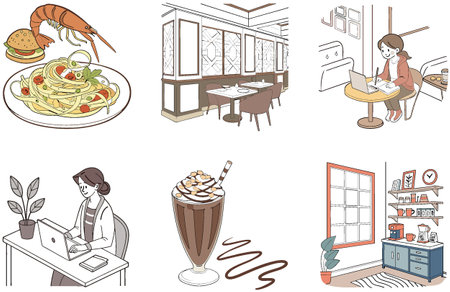 Morning Coffee Bundle. Rich. Dark Roast Collection Illustrations. AI generated Image Set. Clipart cartoon design iconsのイラスト素材