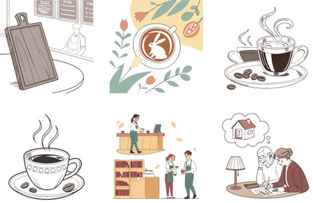 Modern Kitchen Appliances Bundle. Coffee Collection Illustrations. AI generated Image Set. Clipart cartoon design iconsのイラスト素材