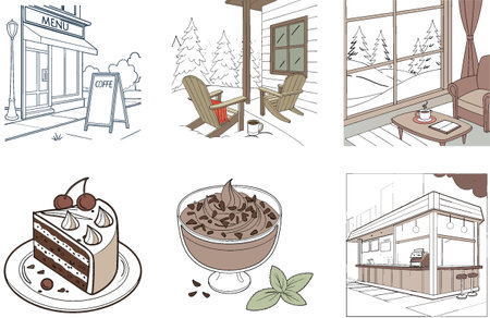 Happy Weekend Coffee Bundle Collection Illustrations. AI generated Image Set. Clipart cartoon design iconsのイラスト素材