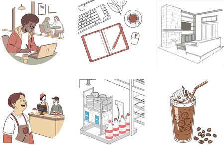 Confident Baristas Serving Coffee Bundle. A Trendy Collection Illustrations. AI generated Image Set....