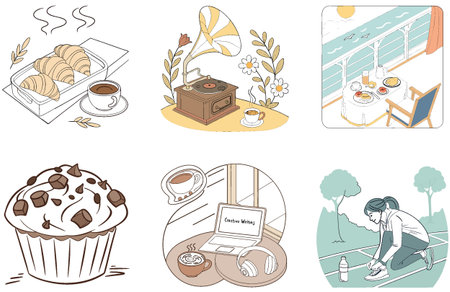 Hot Latte Coffee Bundle. A Creamy Collection Illustrations. AI generated Image Set. Clipart cartoon...