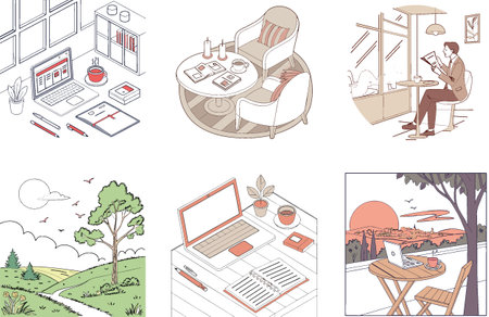 Bundle your Coffee. KPI data analysis. and performance metrics Collection Illustrations. AI generated Image Set. Clipart cartoon design iconsのイラスト素材