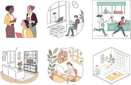 Stylish Brown Leather Jacket Bundle. Coffee Collection Illustrations. AI generated Image Set. Clipart cartoon design iconsのイラスト素材