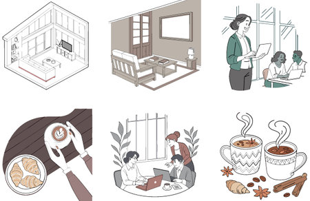 Hand Holding Coffee Bundle. Eco-Friendly Paper Cup Collection Illustrations. AI generated Image Set. Clipart cartoon design iconsのイラスト素材