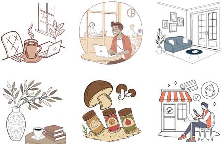 Hot Coffee Bundle. A Delicious Drink Collection Illustrations. AI generated Image Set. Clipart cartoon design iconsのイラスト素材