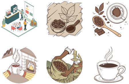 Cozy Livingroom Coffee Bundle. A Serene Collection Illustrations. AI generated Image Set. Clipart cartoon design iconsのイラスト素材