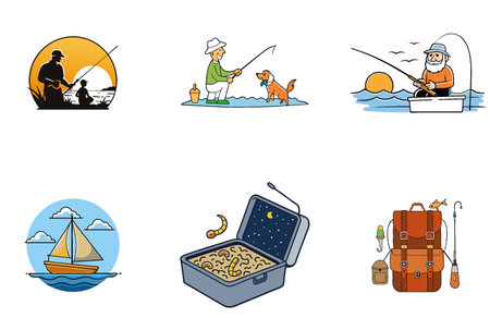 Whimsical Fishing Bundle. Delightful Sweets Collection Icons. AI generated Image Set. Clipart cartoon design iconsのイラスト素材