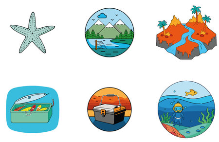 Winter Fishing Bundle. Trout & Tackle Collection Icons. AI generated Image Set. Clipart cartoon design iconsのイラスト素材