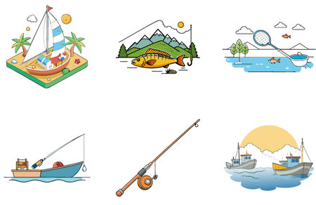 Night Fishing Bait Bundle. A Creepy Crawlies Collection Icons. AI generated Image Set. Clipart cartoon design iconsのイラスト素材