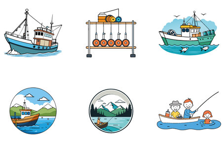 Big Fish Fishing Bundle. A Vivid Collection Icons. AI generated Image Set. Clipart cartoon design iconsのイラスト素材