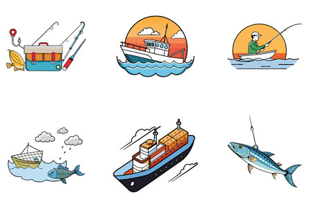 Deepsea Fishing Bundle. A Vibrant Marine Wildlife Collection Icons. AI generated Image Set. Clipart cartoon design iconsのイラスト素材