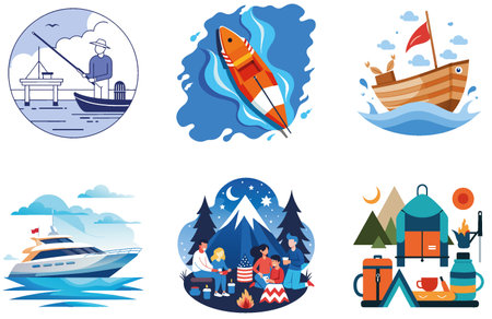 Grilled Fish Bundle. A Delicious Summer Recipe Collection Stickers. AI generated Image Set. Clipart cartoon design iconsのイラスト素材