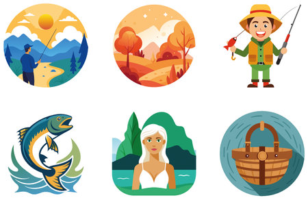 Luxury Yacht Charter Bundle. Caribbean Collection Stickers. AI generated Image Set. Clipart cartoon design iconsのイラスト素材