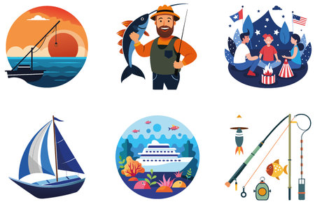 Vibrant Fishing Lure Bundle. Summer Freshwater Catch Collection Stickers. AI generated Image Set....