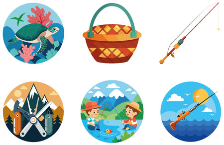 Classic Sailboat Bundle. Fishing Adventure Illustration Collection Stickers. AI generated Image Set....