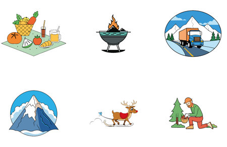 Camping Trip. A Bundle of Joy and Togetherness Collection Icons. AI generated Image Set. Clipart cartoon design iconsのイラスト素材