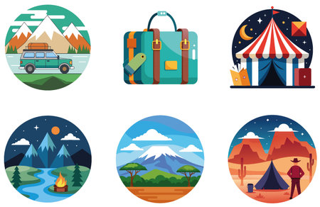Camping Bundle. Hot Dogs Grilling Collection Stickers. AI generated Image Set. Clipart cartoon design iconsのイラスト素材